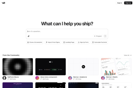 v0.dev,v0.dev官网截图,UI代码生成工具