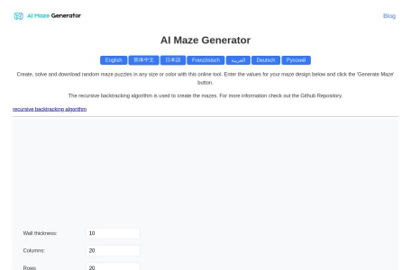 Ai-mazegenerator,Ai-mazegenerator官网截图,生成迷宫的开源工具