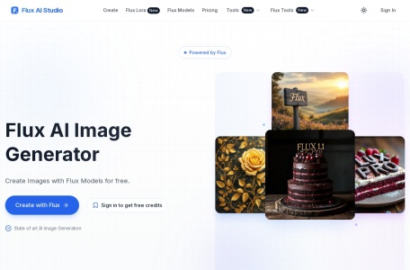 Free Flux AI Image Generator,Free Flux AI Image Generator官网截图,Flux AI Studio 是一个创新平台，基于 Flux.1 模型系列，旨在通过文本提示驱动 AI 进行图像生成。用户可以通过用户友好的界面创建惊艳的视觉效果，利用强大的 AI 功能进行各种创意项目。它提供灵活的授权选项，满足个人、研究和商业需求，使艺术和设计领域的多样化应用成为可能。