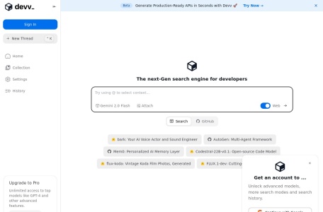 Devv AI,Devv AI官网截图,最懂程序员的新一代 AI 搜索引擎