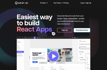 Quest Al,Quest Al官网截图,AI将设计稿生成React代码，支持JavaScript和TypeScript
