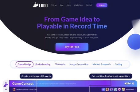 Ludo AI,Ludo AI官网截图,推荐！快速帮助游戏开发者进行创造过程