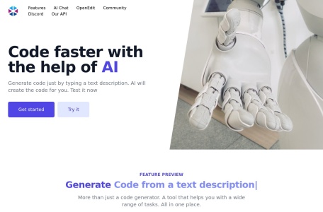 Programming Helper,Programming Helper官网截图,AI代码生成器只需键入一个文本说明.AI会为你创建代码。帮助您完成各种任务的工具。