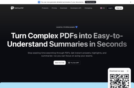 AskYourPDF,AskYourPDF官网截图,用来整理分析、检索论文、会议记录等，对阅读PDF格式的文档非常有用