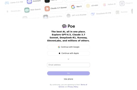 Poe,Poe官网截图,问答社区Quora推出的问答机器人工具