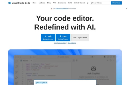 VSCode,VSCode官网截图,微软旗下跨平台源代码编辑器